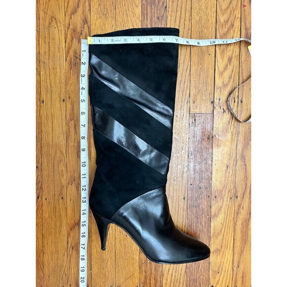 Vintage 80s R.J.S. Black Genuine Leather Suede Knee High Heeled Boots - Sz 9 - Picture 5 of 10